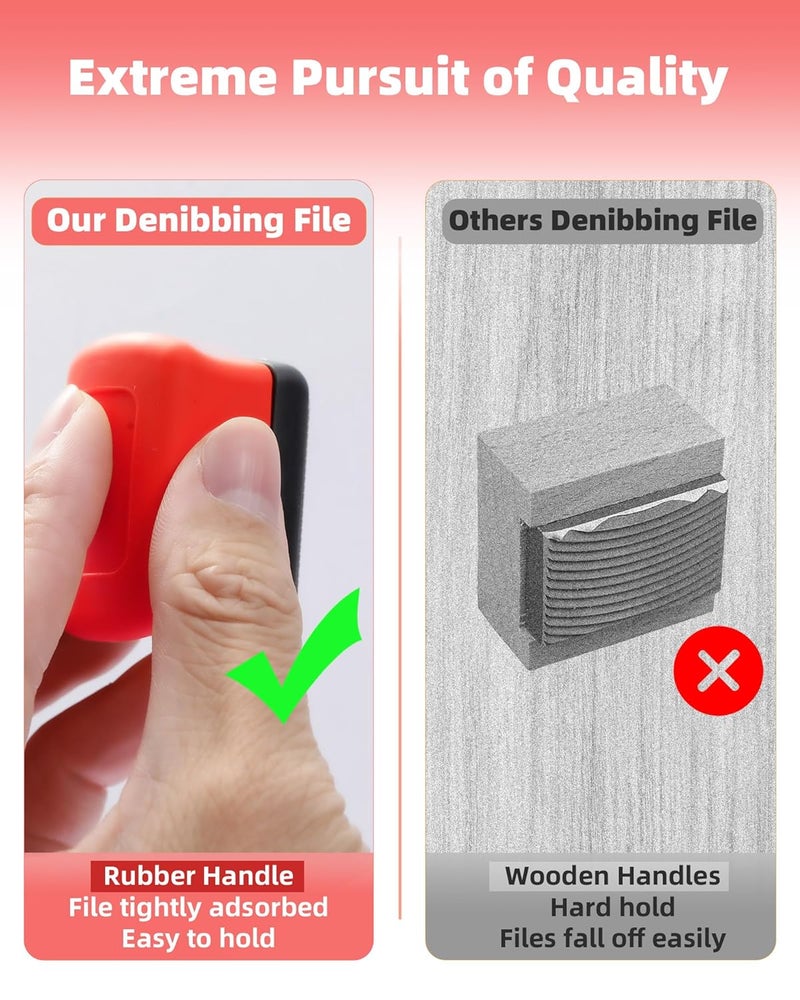 Vacaboro Denibbing File, Paint File Tool for Quick Removal of Paint Imperfections, Two Sided Mini-File Blade for Repairing Paint Retention, Stains on Cars, Drawing Boards (Red) - Image 5